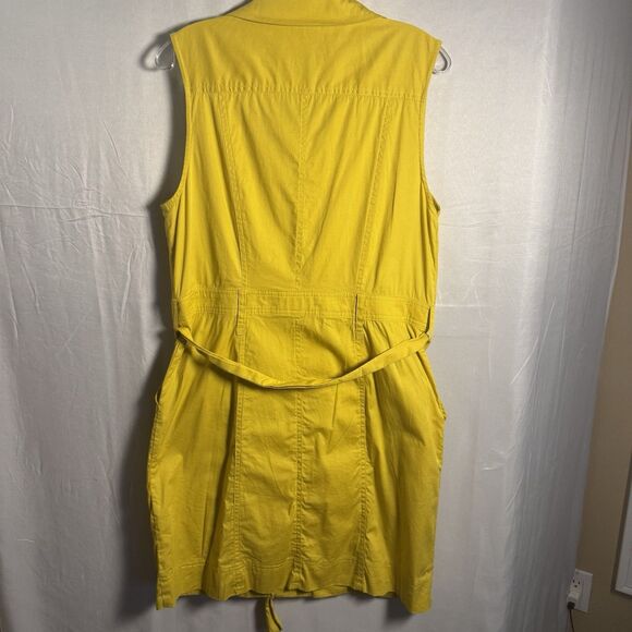 Hope & Honey Yellow Sleeveless Button Front Utility Dress Size 12 Belted Pockets - Picture 3 of 7
